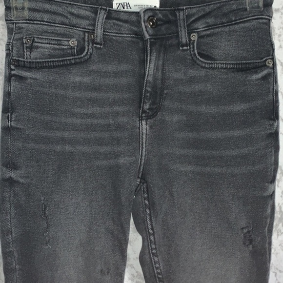 Zara Skinny Distressed Raw Hem Jeans Grey Woman’s Size 2 - Picture 9 of 12